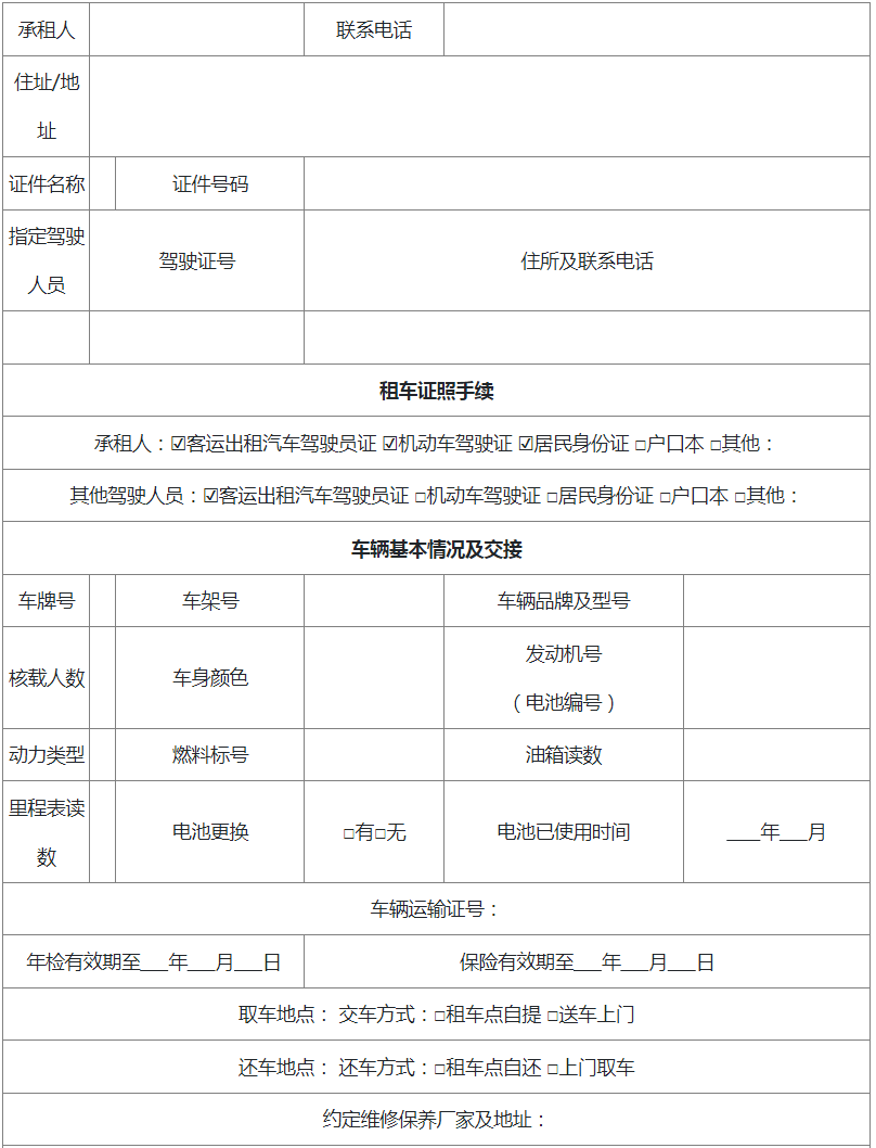 浙江省網(wǎng)絡(luò)預(yù)約出租汽車租賃合同基本信息表1-1